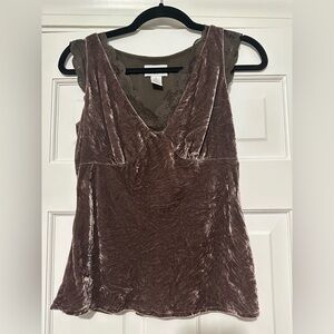 LOFT Velvet Lace Trim Top in Brown